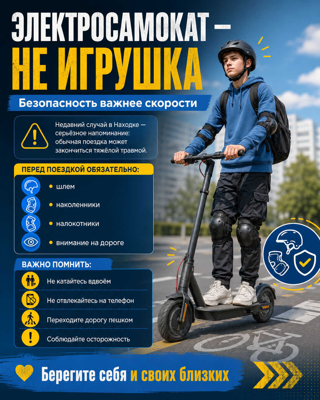 Электросамокат — не игрушка. Безопасность важнее скорости