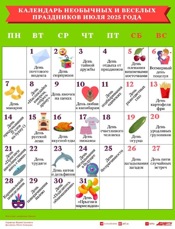 В июле есть несколько интересных праздников, как официальных, так и неофициальных